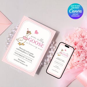 One Silly Goose Birthday Invitation Instant Digital Download Template