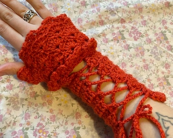 gehäkelte Schnür Armstulpen fingerlose Handschuhe Muster