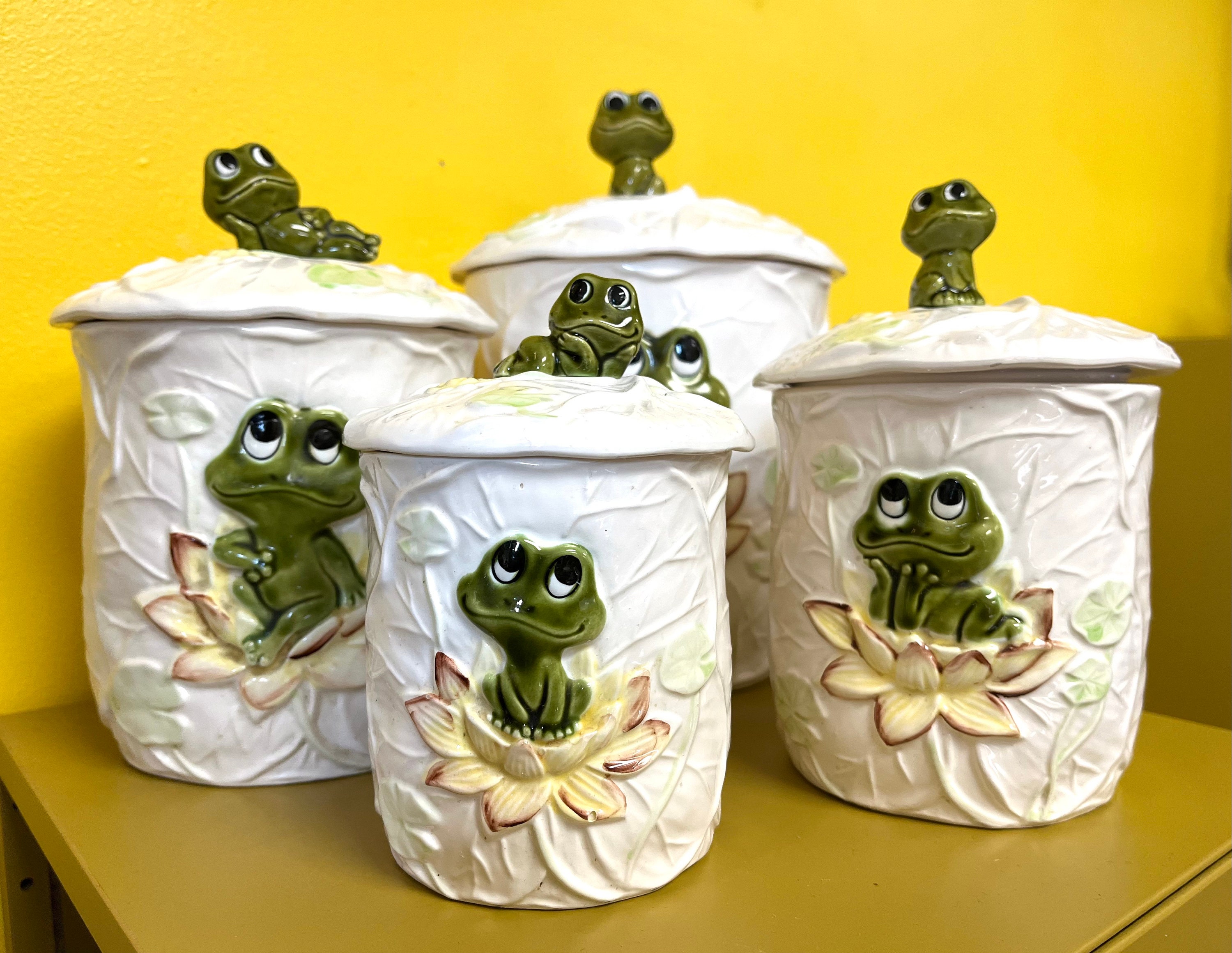 Vintage Frog Large Ceramic Canister Cookie Jar 10 Japan