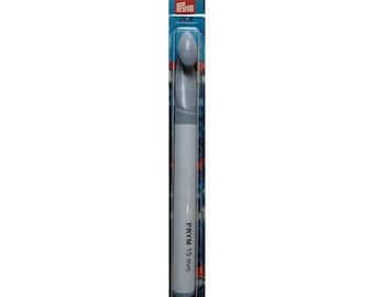 May include: A gray plastic crochet hook in a clear plastic package. The package has the brand name "Prym" and the size "15 mm" printed on it.
