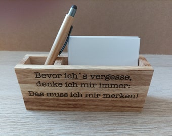Note box with ballpoint pen, wood, handmade