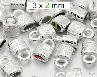 Eindkapjes - zilver - voor ca. 3 x 2 mm band - gat ca. 2,5 mm - metaal