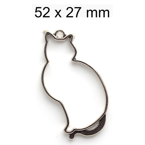 offene Lünette für z. B. Resin - Rechteck - Katze - silber - Metall