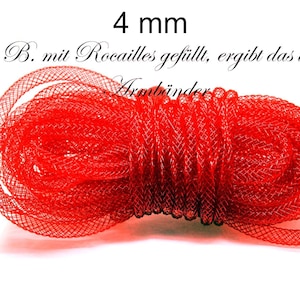 May include: Red mesh netting, 4 mm wide, in a roll.  The text "z. B. mit Rocailles gefüllt, ergibt das tolle Armbänder" is visible on the image.