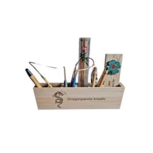 Pencil box - wood - for pens, crochet hooks, knitting needles, fretsaw blades, and much more.