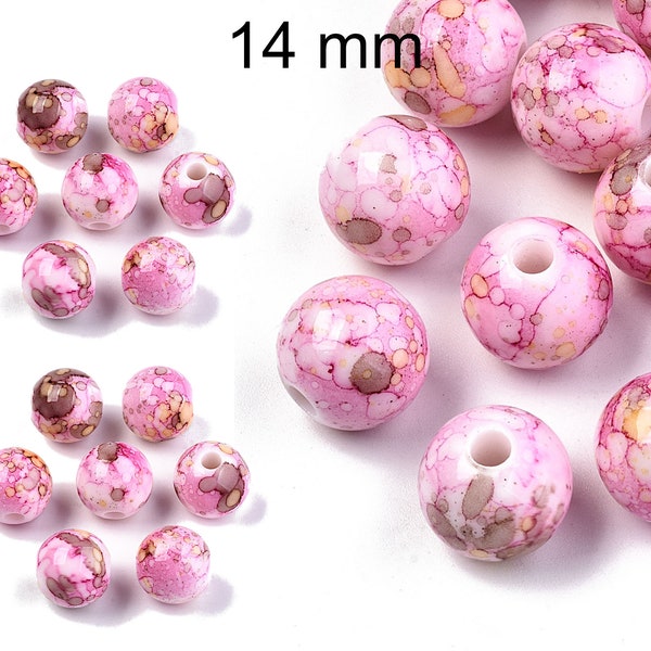 Perlen rosa marmoriert, ca. 14 mm
