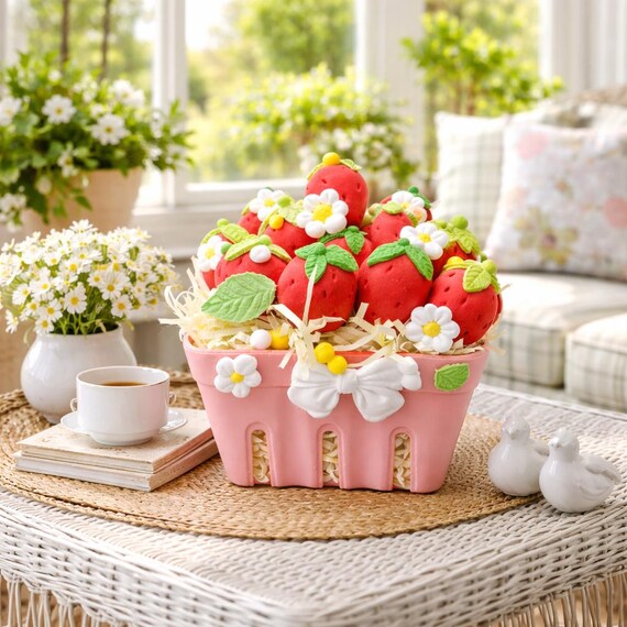 Faux Strawberry Basket With Daisy Embellishments - Etsy