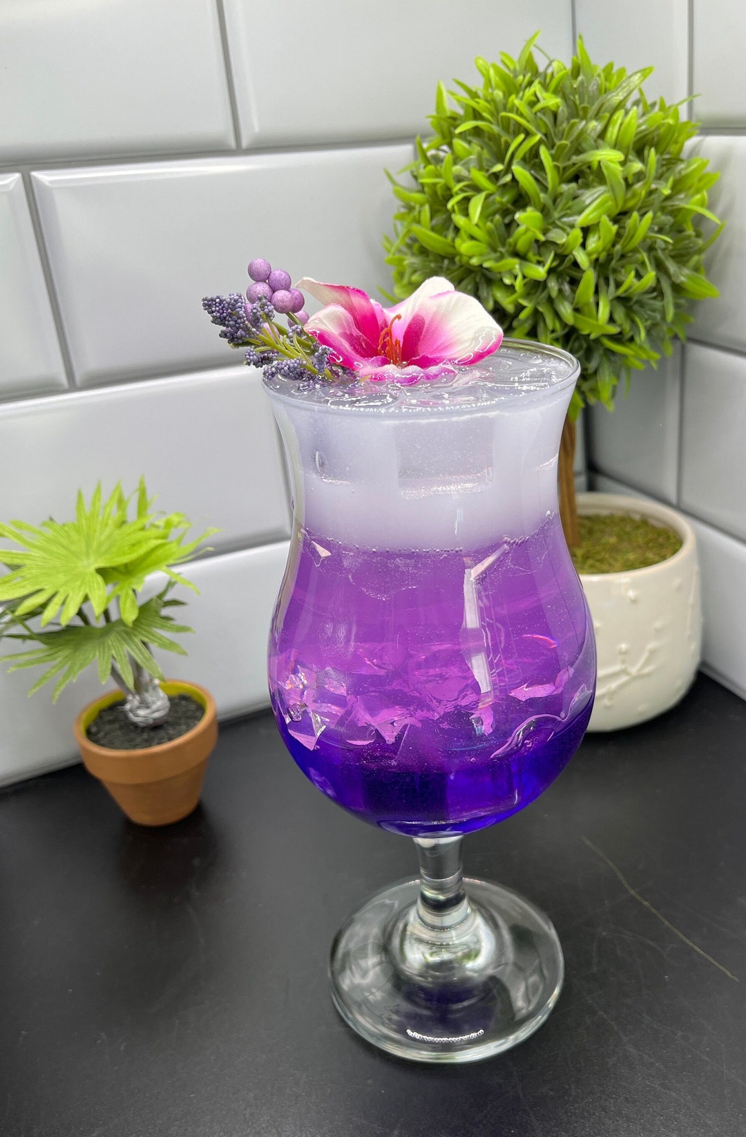 Faux Lavender Lemonade With Fake Ice Cubes and Embellishments Fake Drink Resin Drink Hurricane