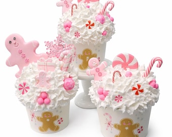 Faux Christmas Cupcake Decor | Pink Peppermint Gingerbread Cupcake
