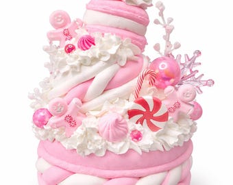 Faux Pink Peppermint Macaroon Cookie Display, Christmas Decor