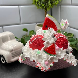 Faux Watermelon Waffle Bowl with Ice Cream and Embellishments