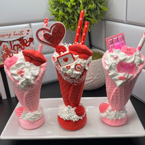 Faux Valentine Ice Cream Cone Free Standing with Embellishments