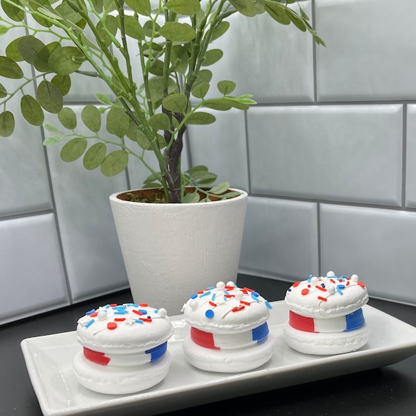 July 4th Faux Sweets Macaroon Cookie with Sprinkles | Red White and Blue Fake Sweets for display