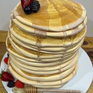 Giant Faux Fruit Pancakes with Resin Syrup on Plate| Breakfast Bar Decor