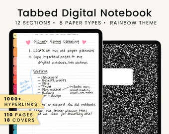 Cuaderno digital con hipervínculos, pestañas de colores del arcoíris, con código de colores (patrón PDF)