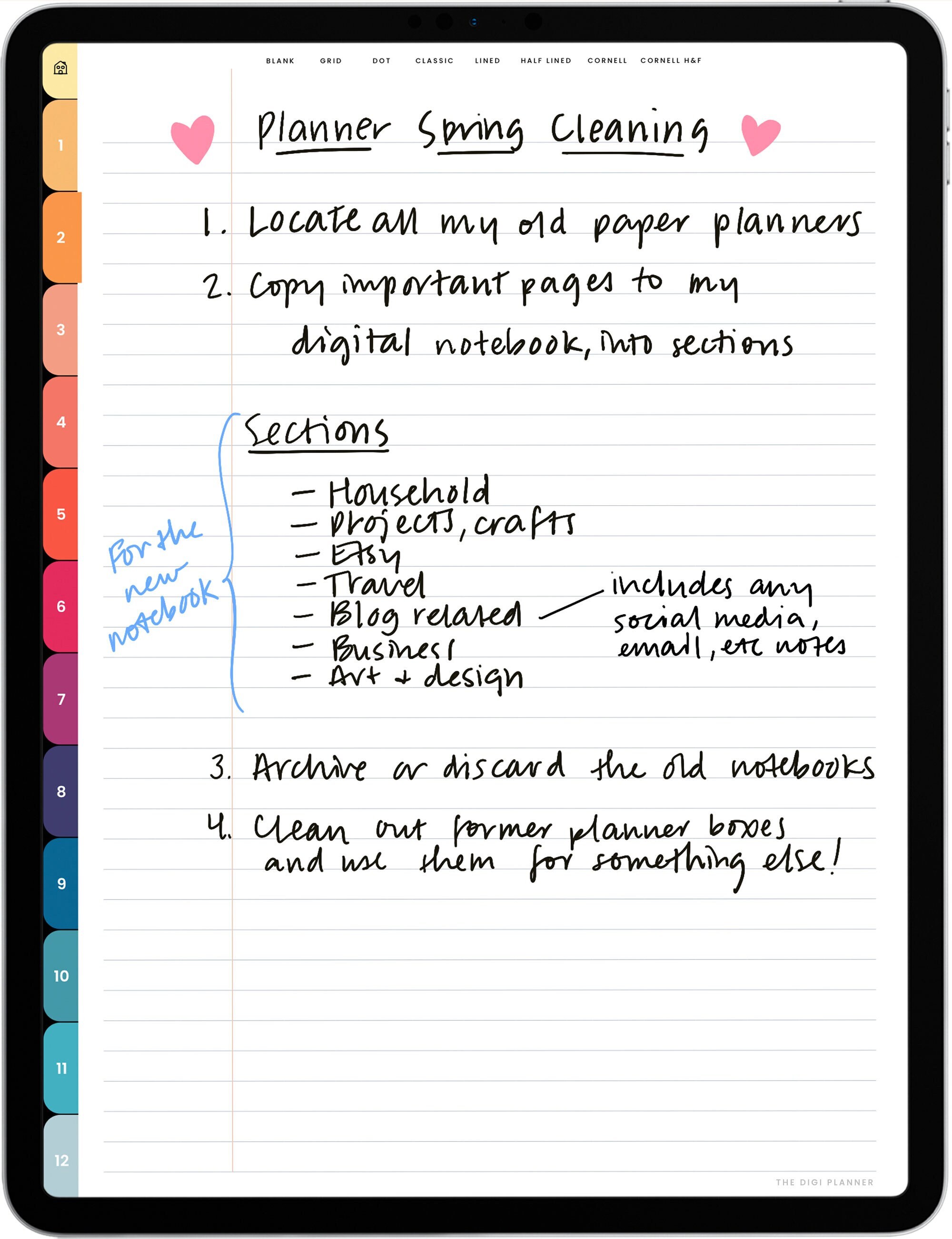 Hyperlinked Digital Notebook, Rainbow Tabs, Color Coded (PDF Pattern ...