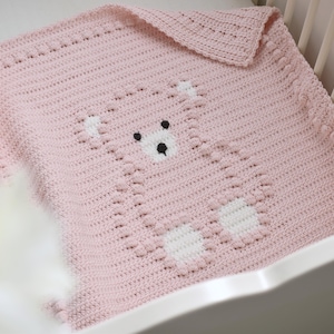 Bobbly Bear Crochet Baby Blanket CROCHET PATTERN, crochet teddy bear blanket, baby blanket crochet pattern, crochet baby blanket pattern