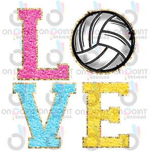 LOVE Volleyball Faux Chenille Patch Sublimation or DTF design PNG file