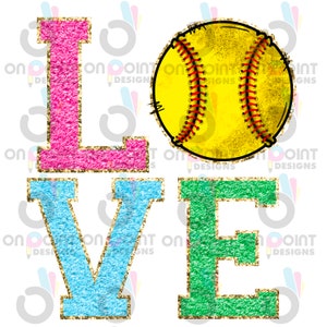 LOVE Softball faux chenille patch Sublimation or DTF design PNG file