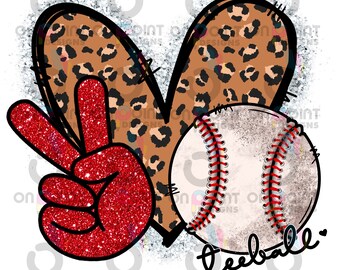 Peace Love Teeball cheetah print and glitter Sublimation PNG design