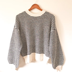 Off White/ Black Striped Long Sleeve Top for Women