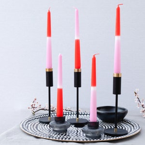 2 Dip Dye Tapered Candles, Red/Pink