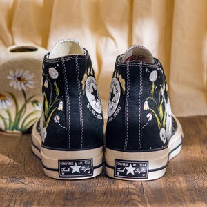 Custom Gothic Embroidered Converse High Tops, Black Canvas Sneakers Embroidery With Skull And Snail, Halloween Converse Shoes, Unique Gifts