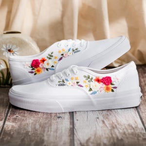 Wedding Vans for Bride, Bridal Flowers Embroidered Vans Shoes, Wedding Shoes, Wedding Flowers Embroidered Sneakers Custom, Gifts for Wedding