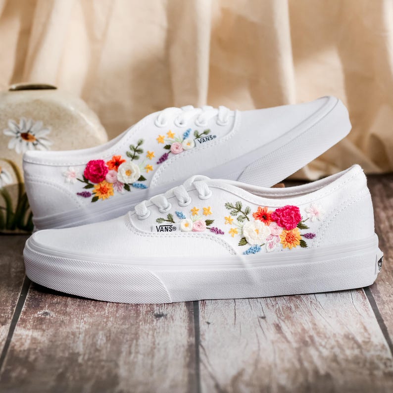 Wedding Vans for Bride, Bridal Flowers Embroidered Vans Shoes, Wedding Shoes, Wedding Flowers Embroidered Sneakers Custom, Gifts for Wedding