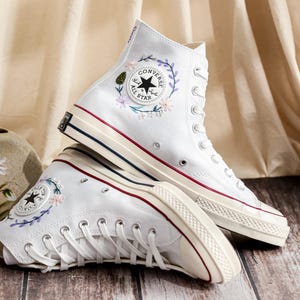 Custom Wedding Converse Platform, Wedding Flowers Embroidered Shoes Custom, Bridal Flowers Embroidered Sneakers, Wedding Flowers Embroiderey