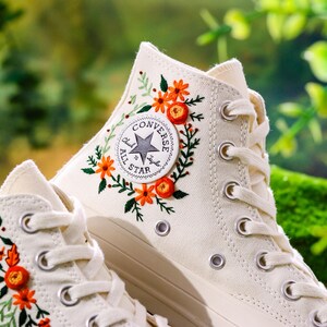 Wedding Converse for Bride, Bridal Flowers Embroidered Shoes for Wedding, Boho Wedding Flower Embroidered Shoes, Wedding Gift for Bridal