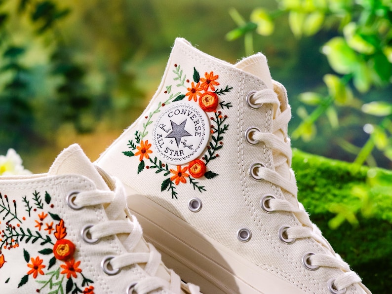 Wedding Converse for Bride, Bridal Flowers Embroidered Shoes for Wedding, Boho Wedding Flower Embroidered Shoes, Wedding Gift for Bridal