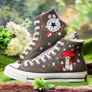 Custom Converse Chuck Taylor Mushrooms Embroidered Converse Shoes, Mushrooms Embroidered Sneakers Custom, Embroidered Mushrooms Converse