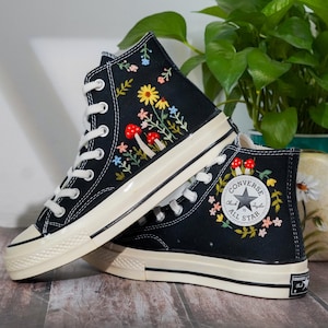 Embroidered Converse Mushroom, Sunflower, Converse Embroidery Mushroom, Custom Shoes Embroidered Floral and Mushrooms Sneakers, Gift for Her