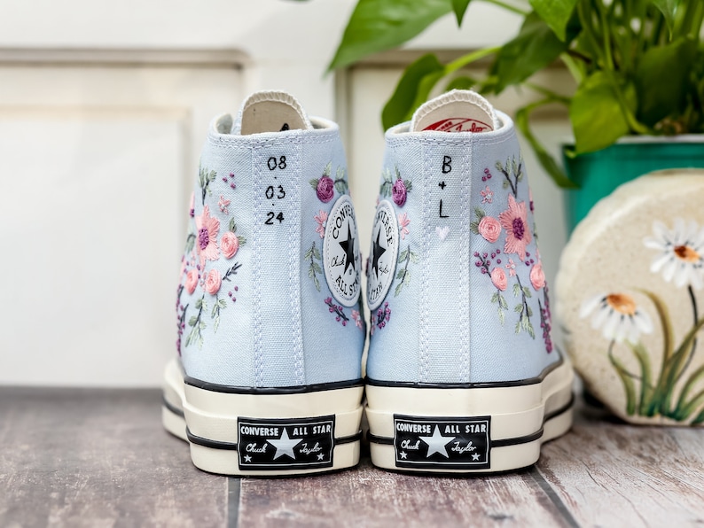 Embroidered Converse, Embroidered Floral, Custom Converse High Top,  Converse Embroidered With Colorful Flower Garden, Personalized Gifts