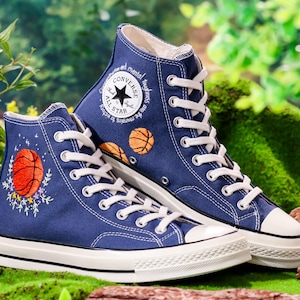 Custom Embroidered Converse, Basketball Embroidered Shoes, Converse Embroidery Sport, Basketball Player Gifts, Anniversary Gifts