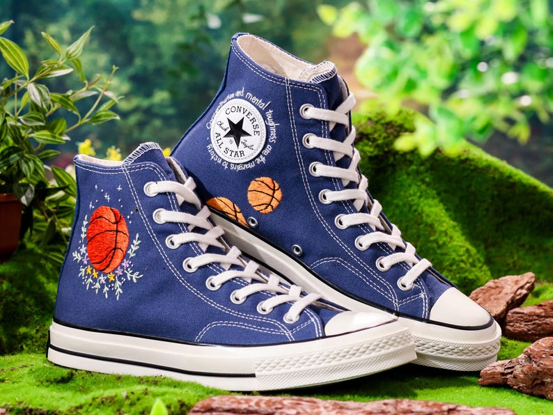Custom Embroidered Converse, Basketball Embroidered Shoes, Converse Embroidery Sport, Basketball Player Gifts, Anniversary Gifts
