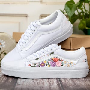 Bridal Flower Embroidered Vans, 3D Flowers Embroidered Vans for Bride, Wedding Flowers Embroidered Shoes, Sneakers Wedding Embroidery Floral