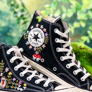 Custom Converse Embroidery Hedgehog, Sunshine & Colorful Summer Garden Embroidered Converse Shoes, Embroidered Converse Flower, Gift for Her
