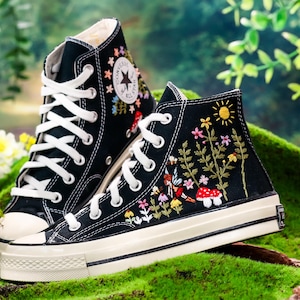Custom Embroidered Converse High Tops, Angel, Flowers, Mushroom Embroidered Shoes,garden and Flowers Embroidered Sneakers, Gift for Her