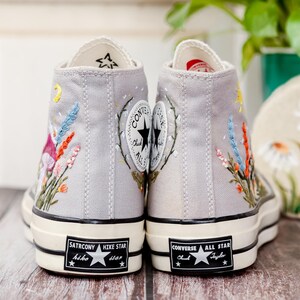 Wildflower Garden Embroidered Converse, Mushrooms, Cat Embroidered Shoes, Custom Floral Embroidery Shoes, Summer Cottagecor Embroidery Shoes