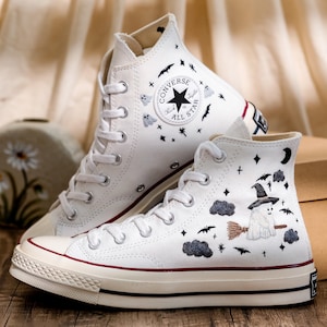 Embroidered Converse High Tops, Ghost Embroidered Shoes Custom, Halloween Embroidered Sneakers, Converse Embroidery Ghost, Halloween Gifts
