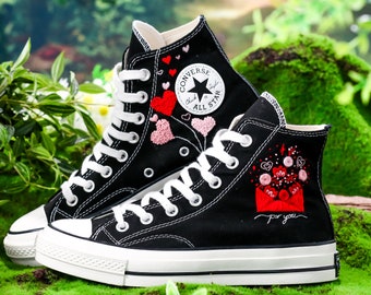 Converse ricamate personalizzate, scarpe con ricamo a cuore per