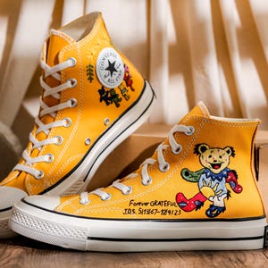 Custom Embroidered Bearbrick Converse Shoes, Converse Embroidery Bearbrick, Custom Cute Bear Embroidered Sneakers, Perfect Gift Idea
