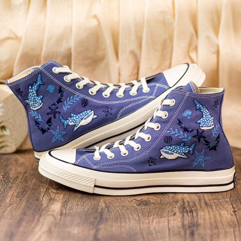 Custom Hammerhead Whale Embroidered Converse Sneakers: Orca Sea Life Shoes