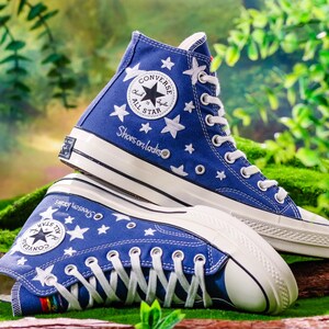 Embroidered Converse, Embroidered Star Converse, Shoes Embroidery Stars, Custom Converse Men, Custom Shoes Embroidered Stars Sneakers Gift