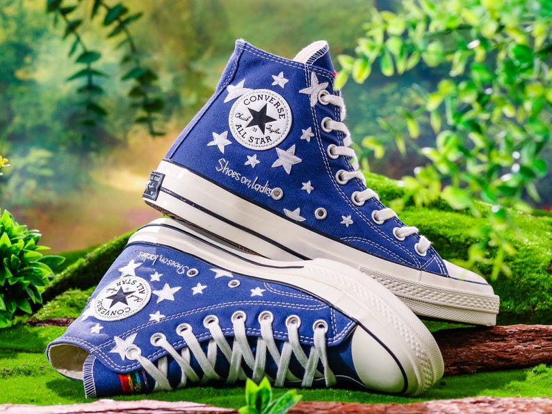 Embroidered Converse, Embroidered Star Converse, Shoes Embroidery Stars, Custom Converse Men, Custom Shoes Embroidered Stars Sneakers Gift