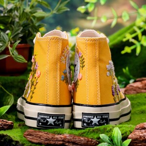 Custom Embroidery Converse High Tops, Yellow Converse Embroidered with Wildflowers, Custom Shoes Embroidery Flowers, Birthday Gift for Her
