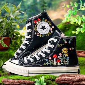 Embroidered Converse Mushroom, Sunflower, Converse Embroidery Mushroom, Custom Shoes Embroidered Floral and Mushrooms Sneakers, Gift for Her