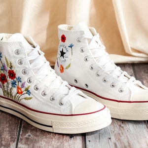 Embroidered Converse High Tops, Shoes Custom Floral Embroidery, Converse Custom Name, Flower Embroidered Sneakers, Gift For Best Friend